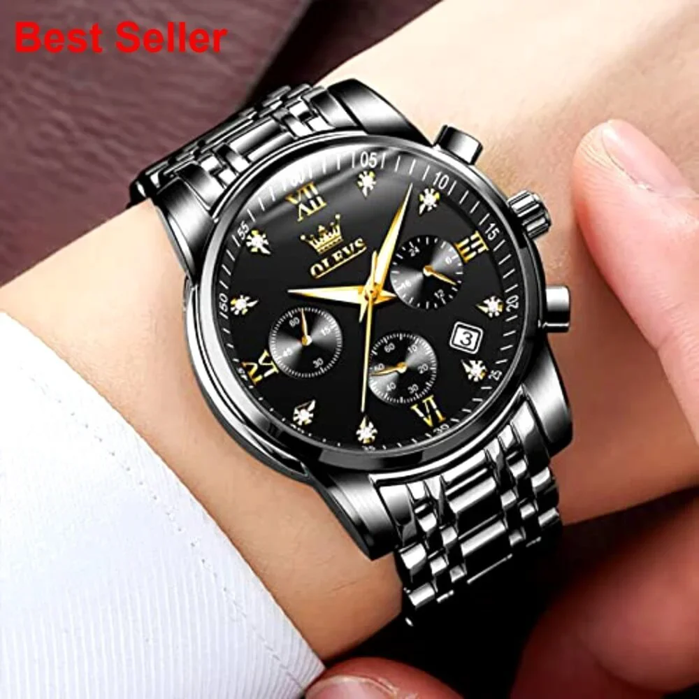 Stainless Steel Waterproof Quartz Analog Watch with Adjustable Bracelet